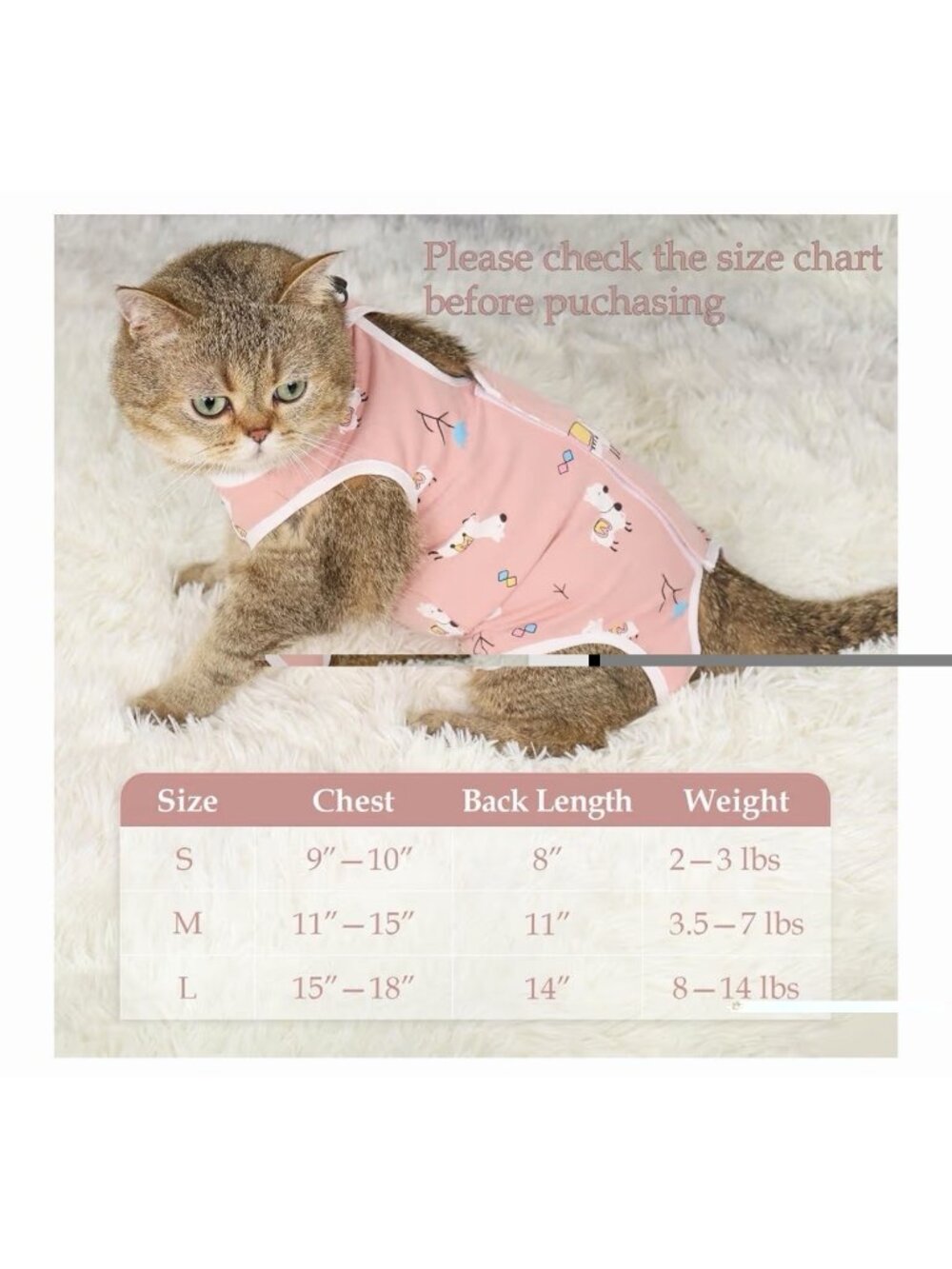 Cat Recovery Suit After Surgery Breathable Cat Recovery Suits llamas Sz Med NWOT - Picture 8 of 8